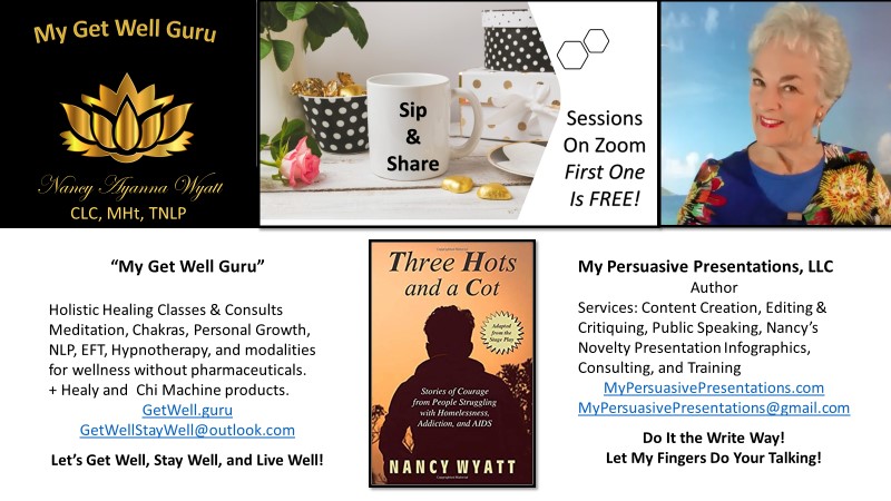 Nancy Wyatt's business logos and contact info.