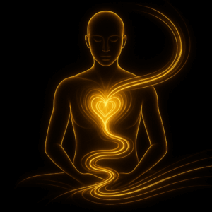 A goldens spiral of Divine Light spirals into the heart and, from there, out into the world for Self-Healing and sharing with others.