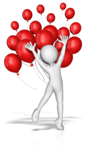 red balloons in the air as a figure celebrates being able to Calm Your Mind