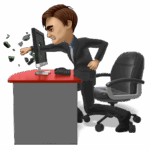 man punching computer in anger