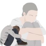 Illustration of people in grief or depression postures. Less Grief = Better Health