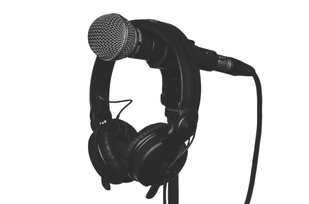 Headphones and a Microphone on a stand for recording Self-Healing Meditations