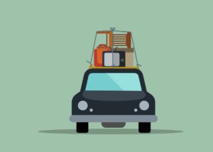 Dementia travel tips: car with luggage on the roof on green background