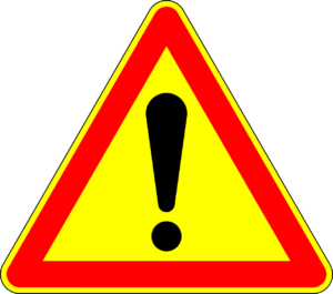 Yellow triangle sign with red outline and black exclamation mark for danger Less Grief = Better Health