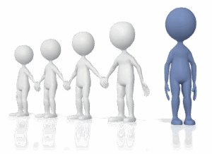 a figure alone in a crowd because of anger and isolating