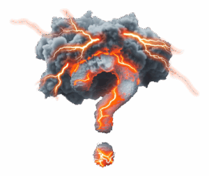 a question mark in a stormy cloud of anger